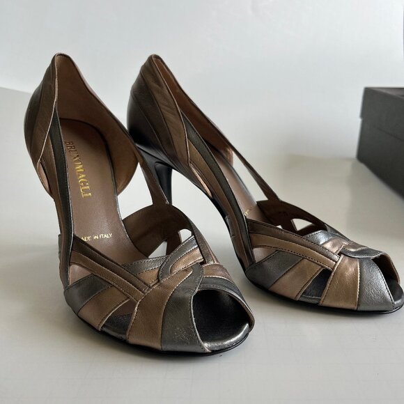 NEW Bruno Magli Peep-Toe Pumps Size 6.5 Bronze Metallic Womens Shoes Italy Made - Picture 7 of 12